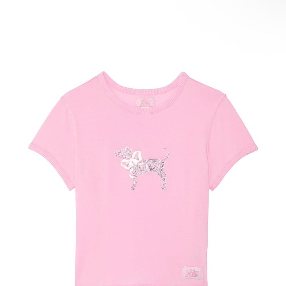 LoveShackFancy Pink Crop Top with Silver Dog Design